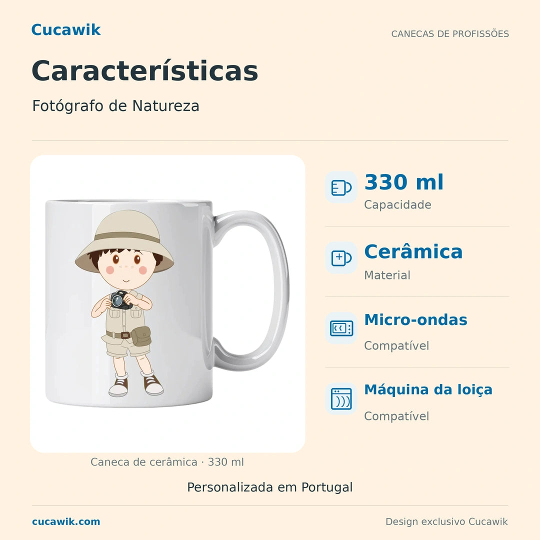 Caneca de Cerâmica Fotógrafo de Natureza — Características | Cucawik