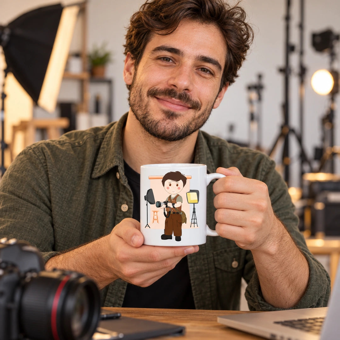 Caneca de Cerâmica Fotógrafo em utilização | Cucawik