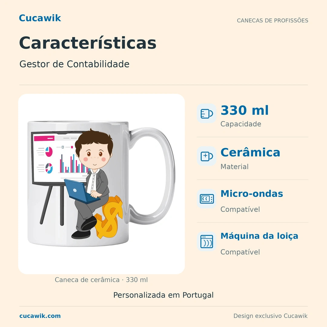 Caneca de Cerâmica Gestor de Contabilidade — Características | Cucawik