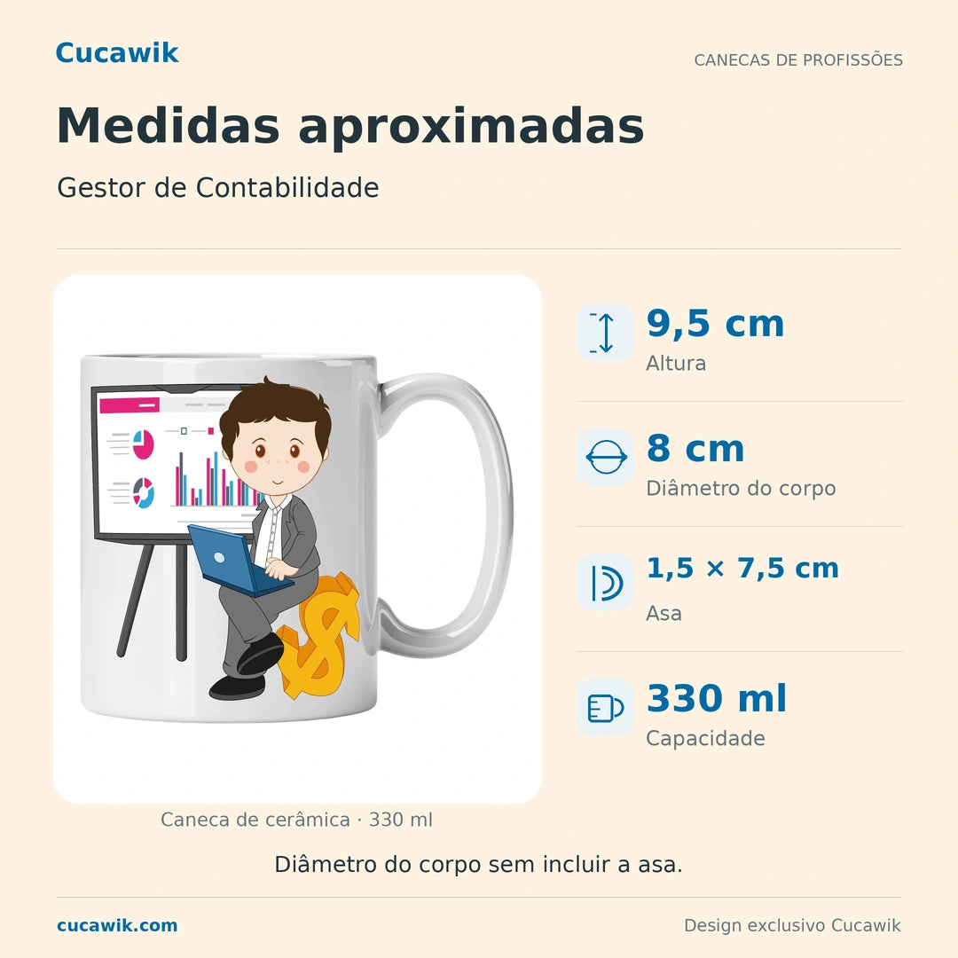 Caneca de Cerâmica Gestor de Contabilidade — Medidas aproximadas | Cucawik