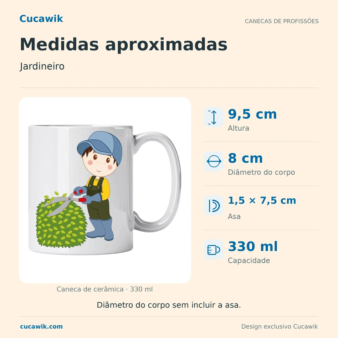 Caneca de Cerâmica Jardineiro — Medidas aproximadas | Cucawik