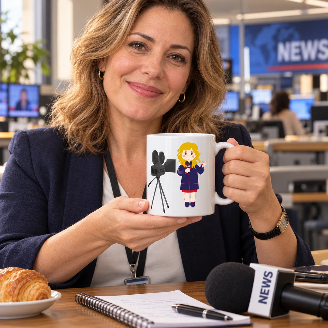 Caneca de Cerâmica Jornalista Repórter em utilização | Cucawik
