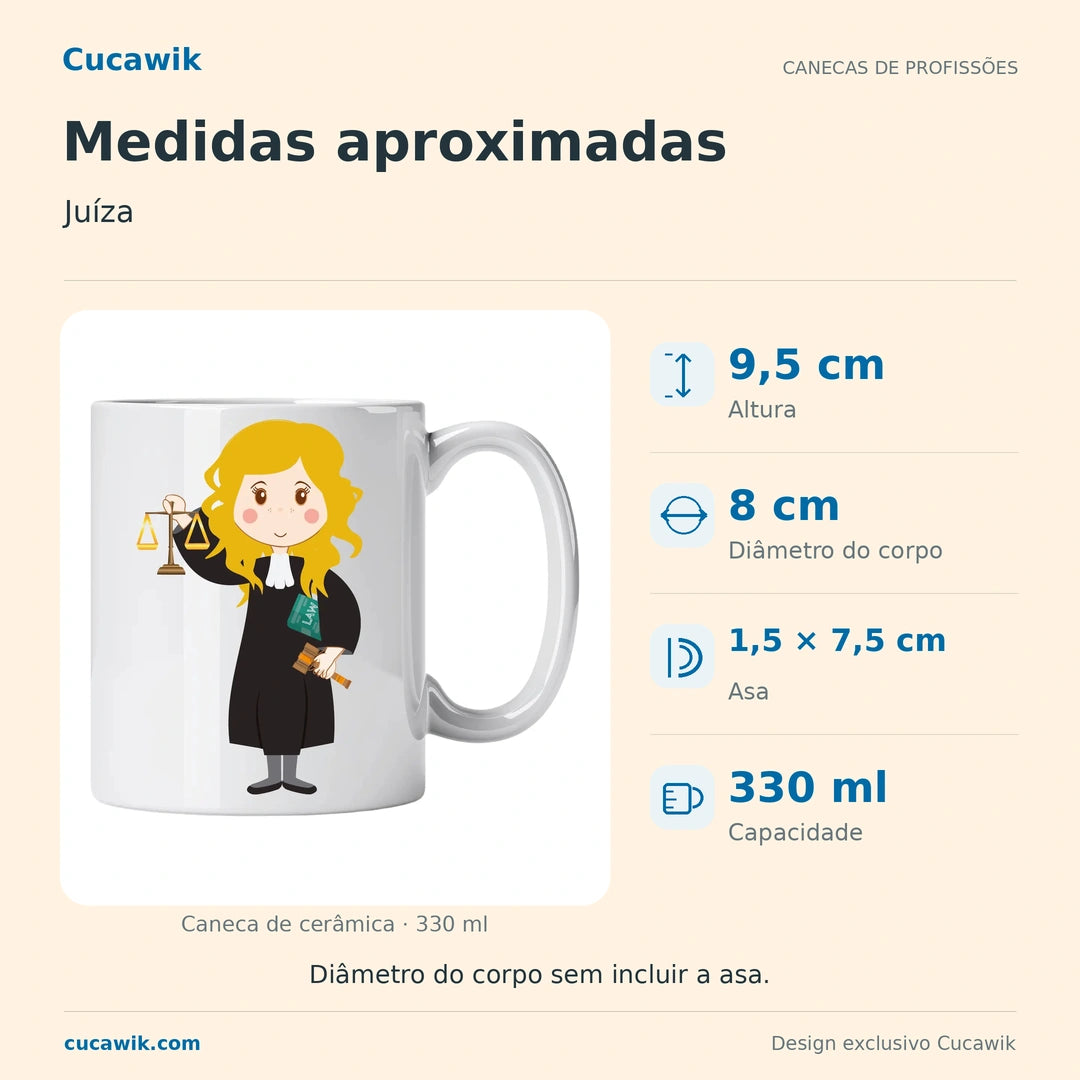 Caneca de Cerâmica Juíza — Medidas aproximadas | Cucawik
