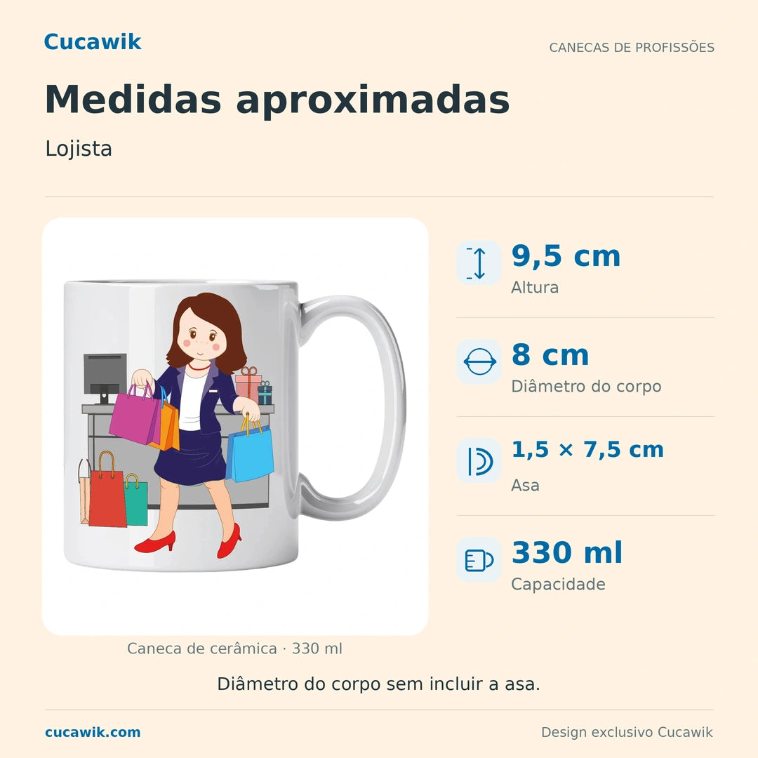 Caneca de Cerâmica Lojista — Medidas aproximadas | Cucawik