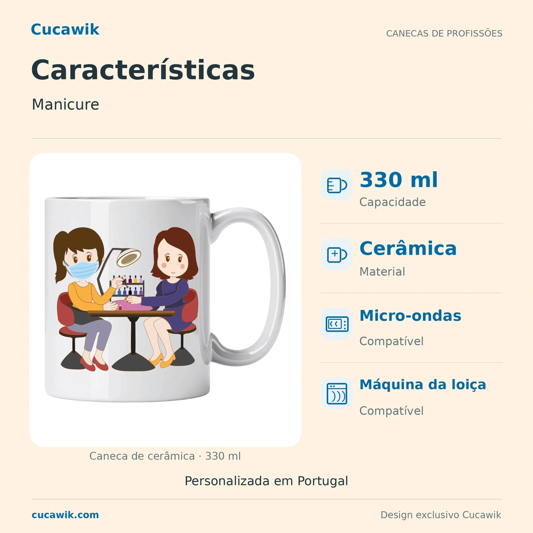 Caneca de Cerâmica Manicure — Características | Cucawik
