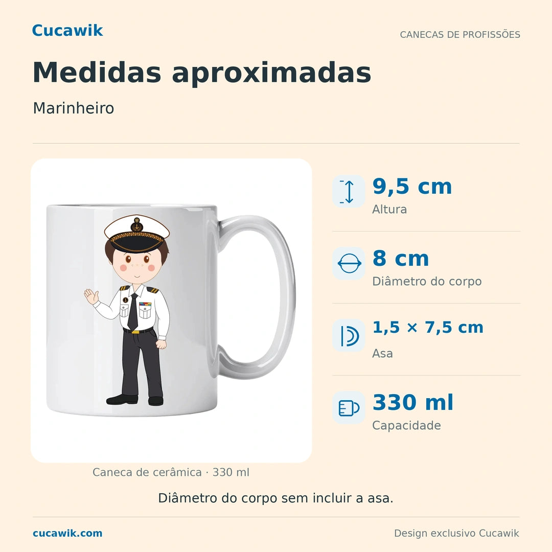 Caneca de Cerâmica Marinheiro — Medidas aproximadas | Cucawik