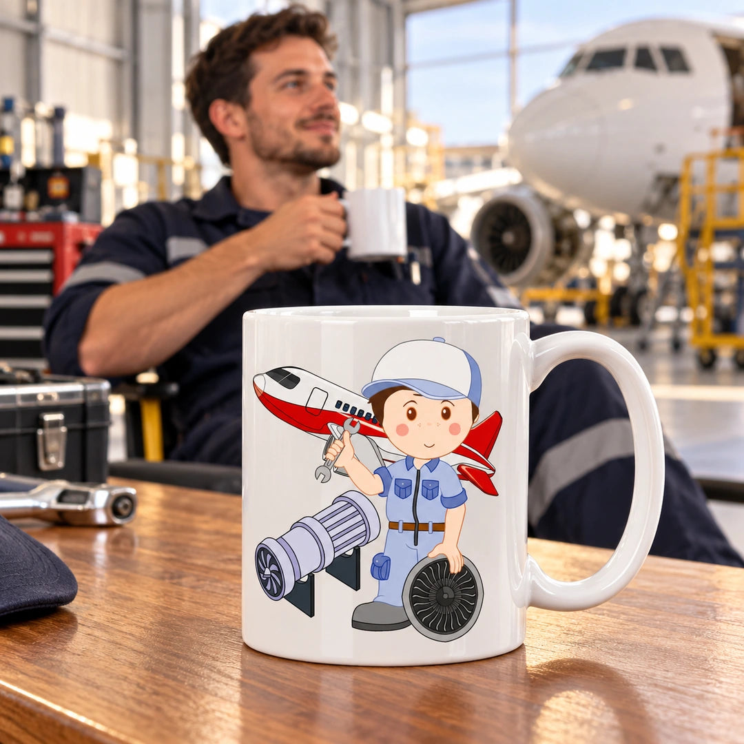 Caneca de Cerâmica Mecânico de Aviões — lifestyle | Cucawik
