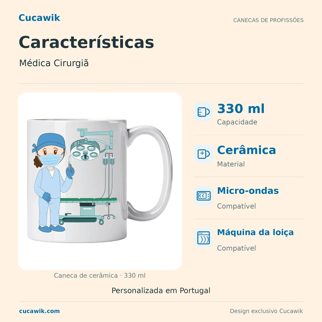 Caneca de Cerâmica Médica Cirurgiã — Características | Cucawik