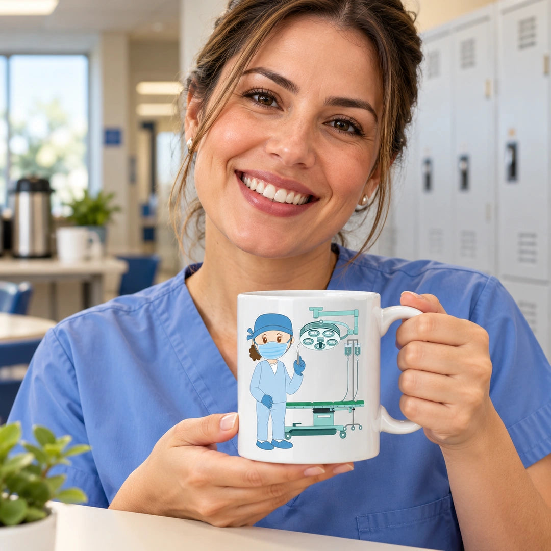 Caneca de Cerâmica Médica Cirurgiã em utilização | Cucawik