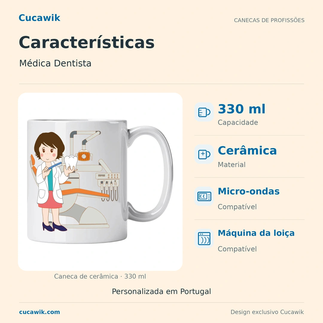 Caneca de Cerâmica Médica Dentista — Características | Cucawik