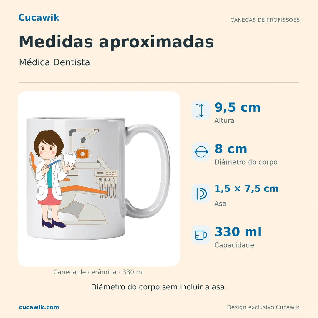 Caneca de Cerâmica Médica Dentista — Medidas aproximadas | Cucawik