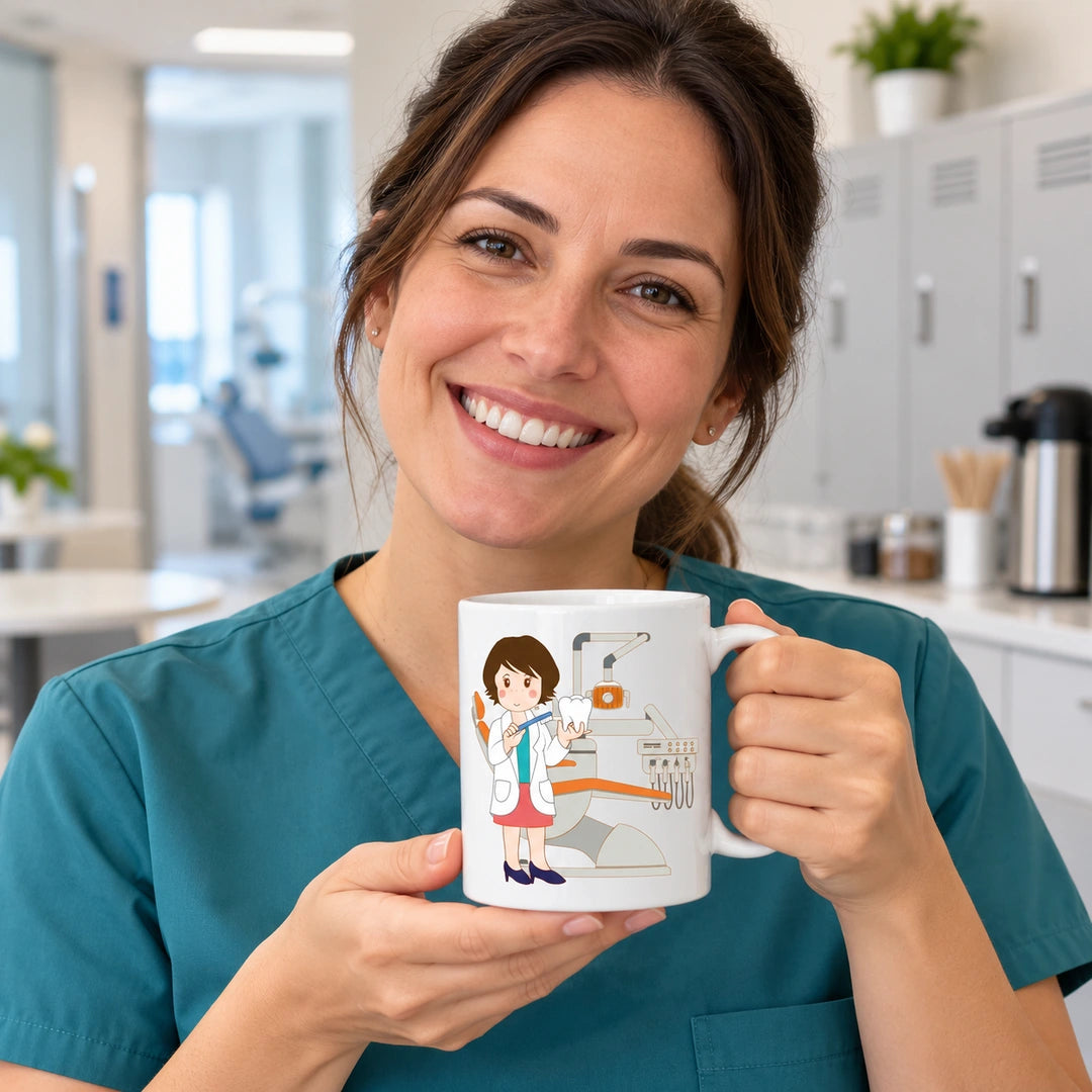 Caneca de Cerâmica Médica Dentista em utilização | Cucawik