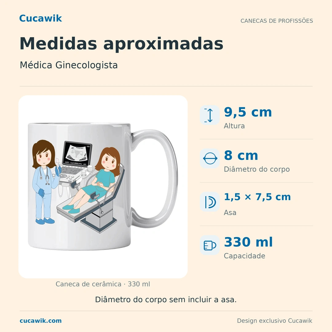 Caneca de Cerâmica Médica Ginecologista — Medidas aproximadas | Cucawik