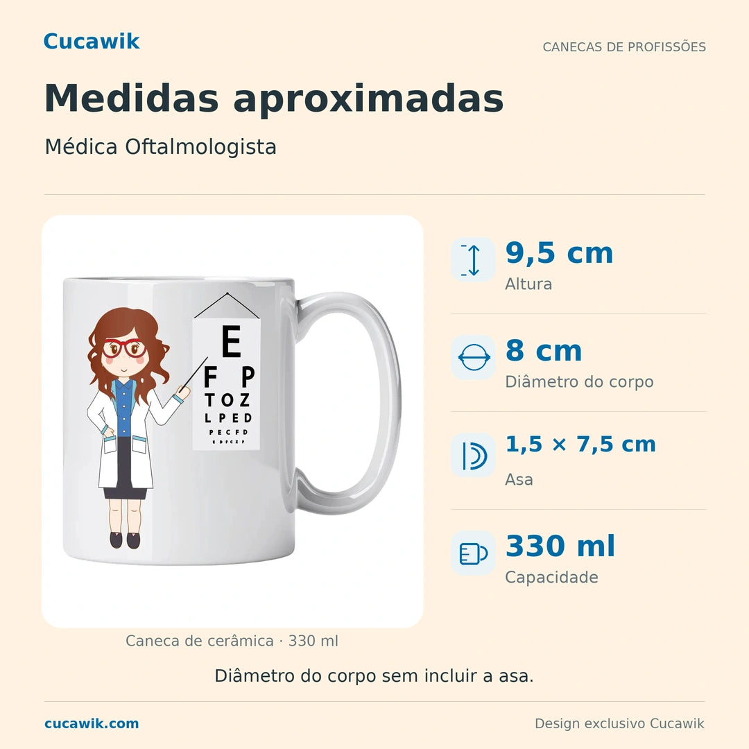 Caneca de Cerâmica Médica Oftalmologista — Medidas aproximadas | Cucawik
