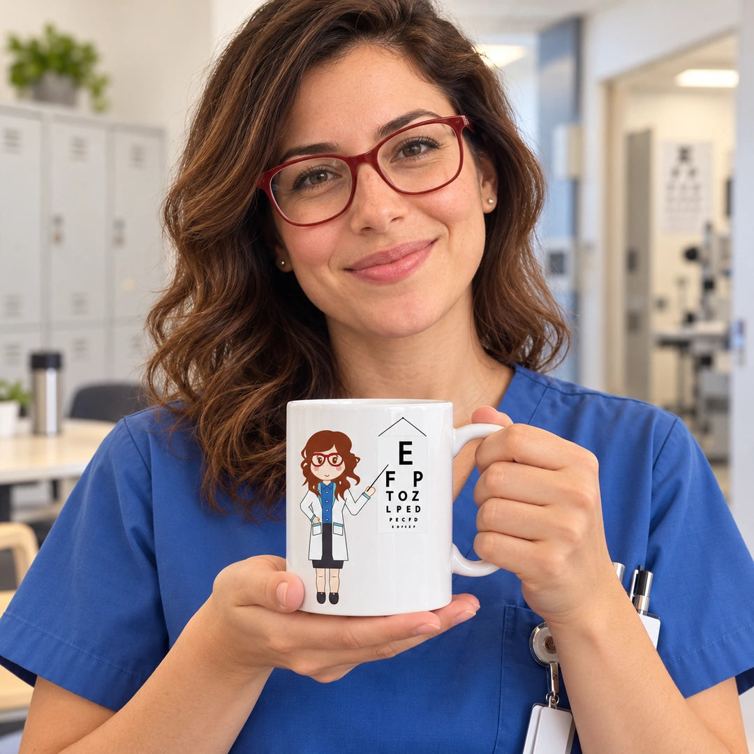 Caneca de Cerâmica Médica Oftalmologista em utilização | Cucawik