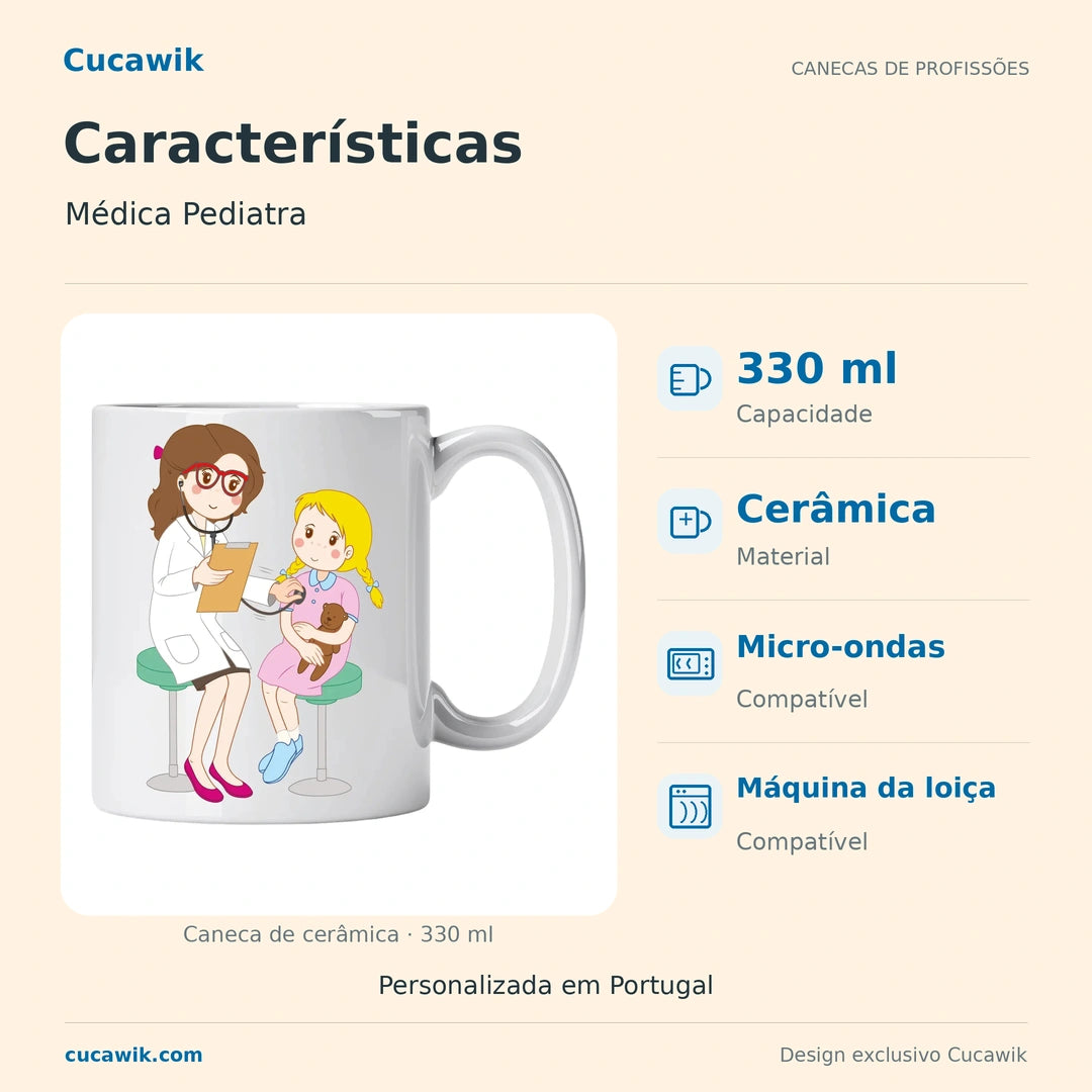 Caneca de Cerâmica Médica Pediatra — Características | Cucawik