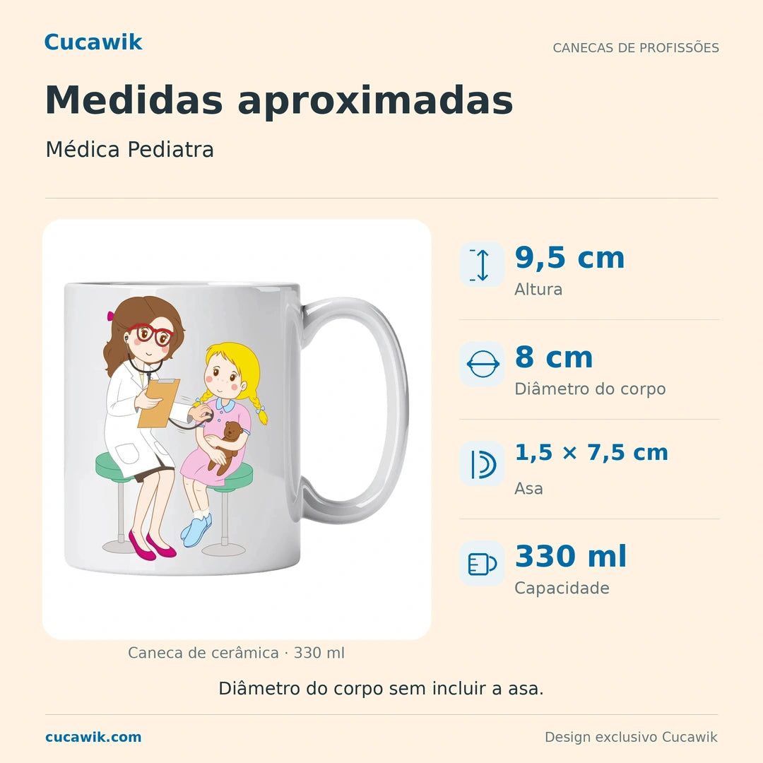 Caneca de Cerâmica Médica Pediatra — Medidas aproximadas | Cucawik