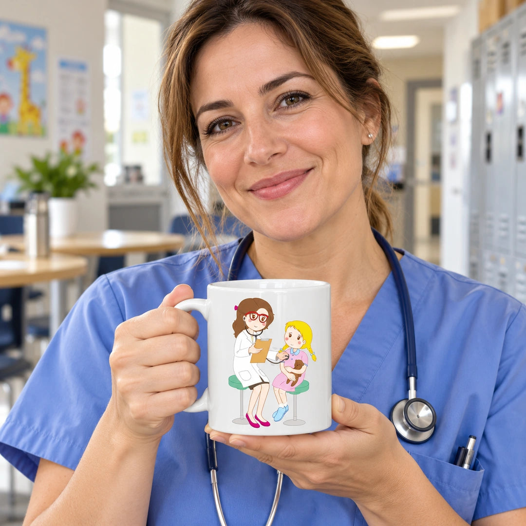 Caneca de Cerâmica Médica Pediatra em utilização | Cucawik