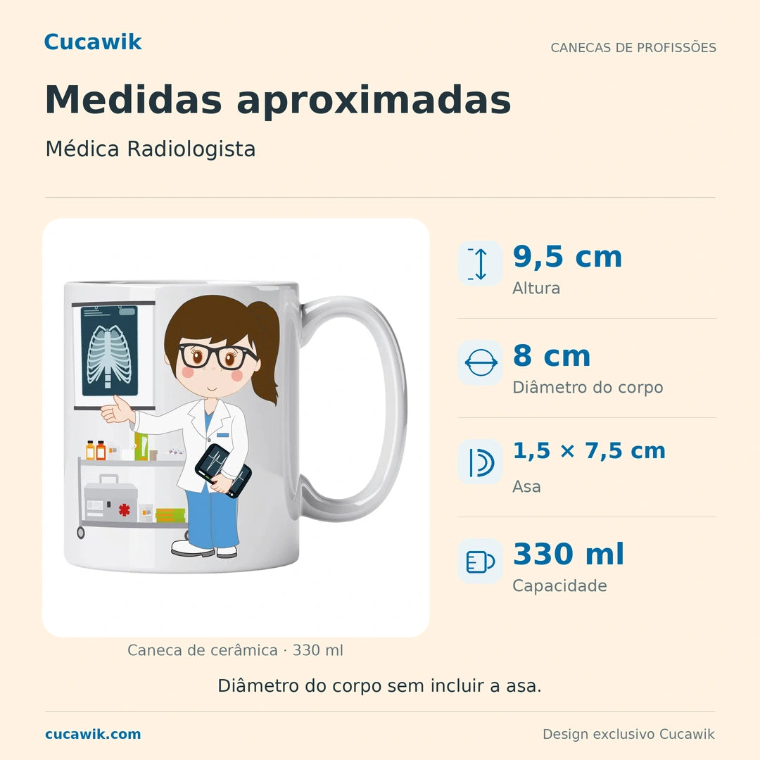 Caneca de Cerâmica Médica Radiologista — Medidas aproximadas | Cucawik
