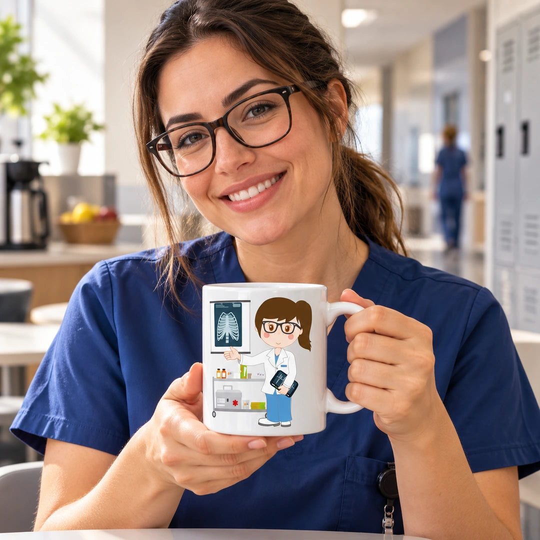 Caneca de Cerâmica Médica Radiologista em utilização | Cucawik