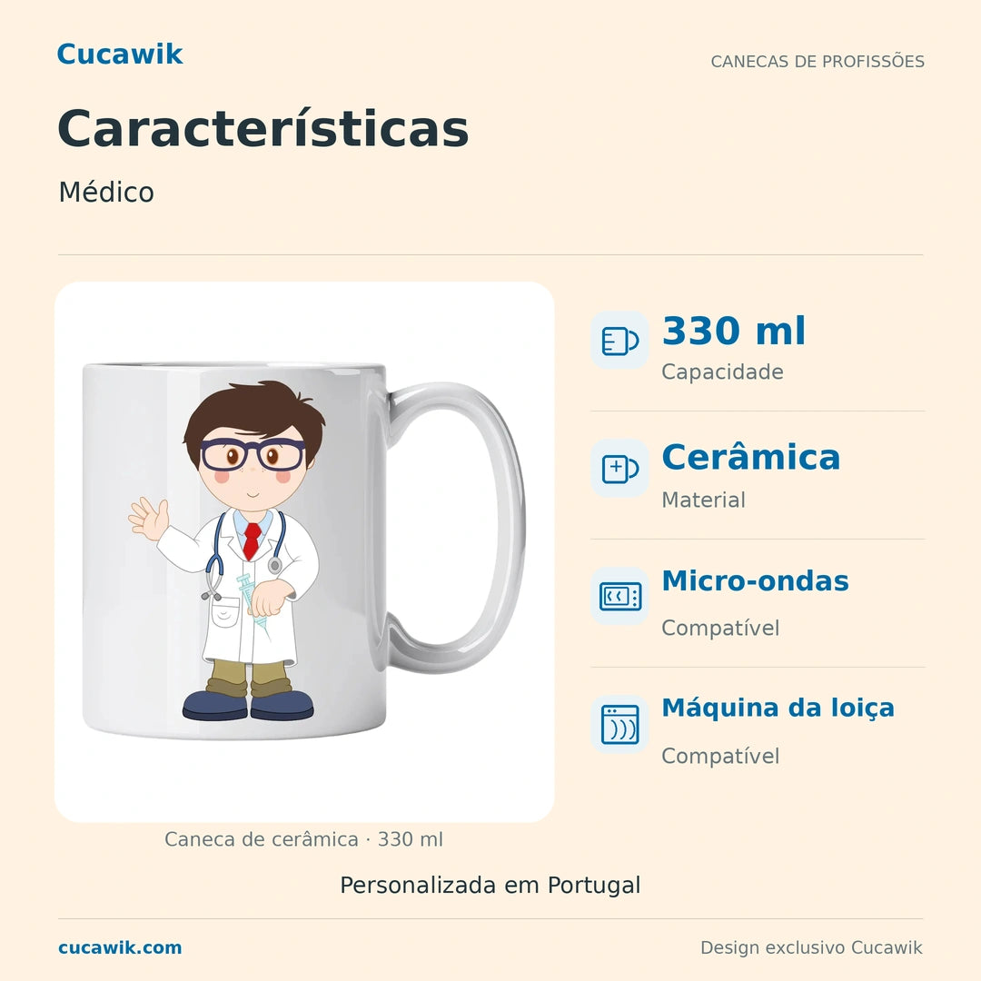 Caneca de Cerâmica Médico — Características | Cucawik