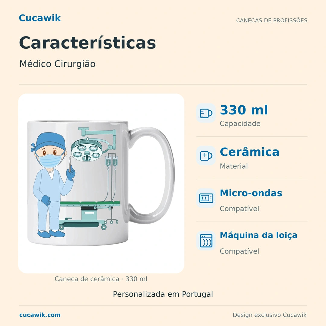 Caneca de Cerâmica Médico Cirurgião — Características | Cucawik