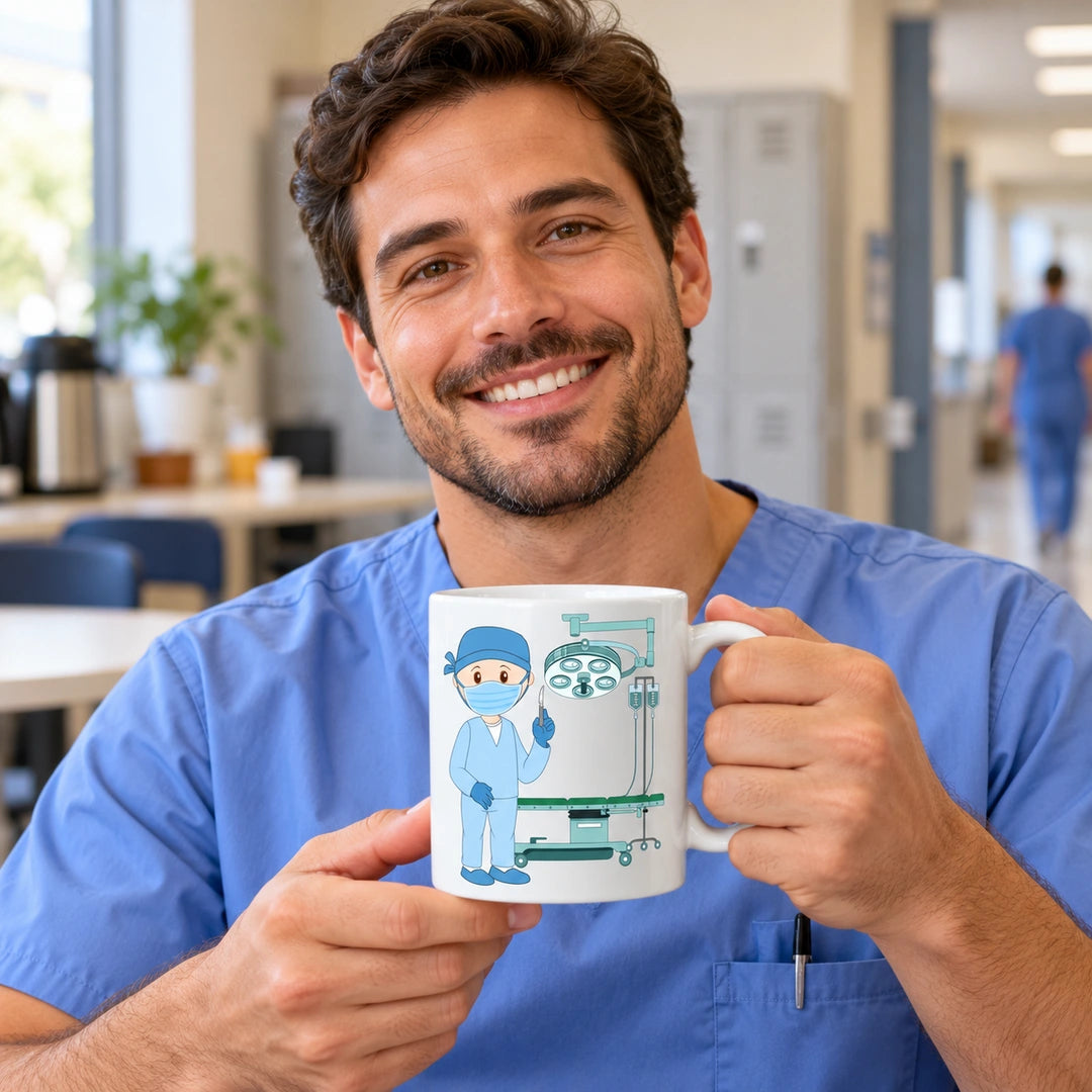 Caneca de Cerâmica Médico Cirurgião em utilização | Cucawik