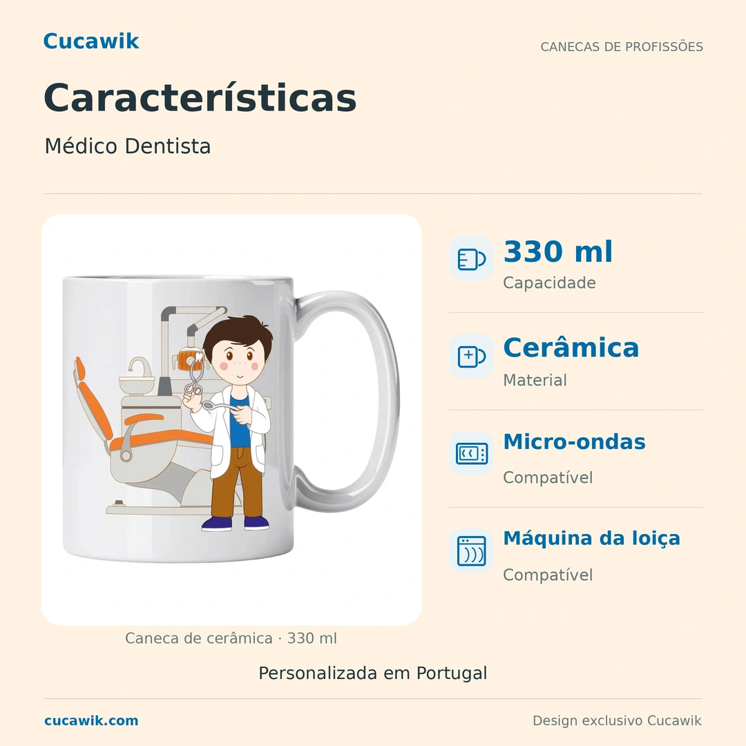 Caneca de Cerâmica Médico Dentista — Características | Cucawik