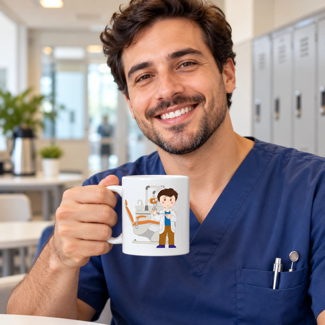 Caneca de Cerâmica Médico Dentista em utilização | Cucawik