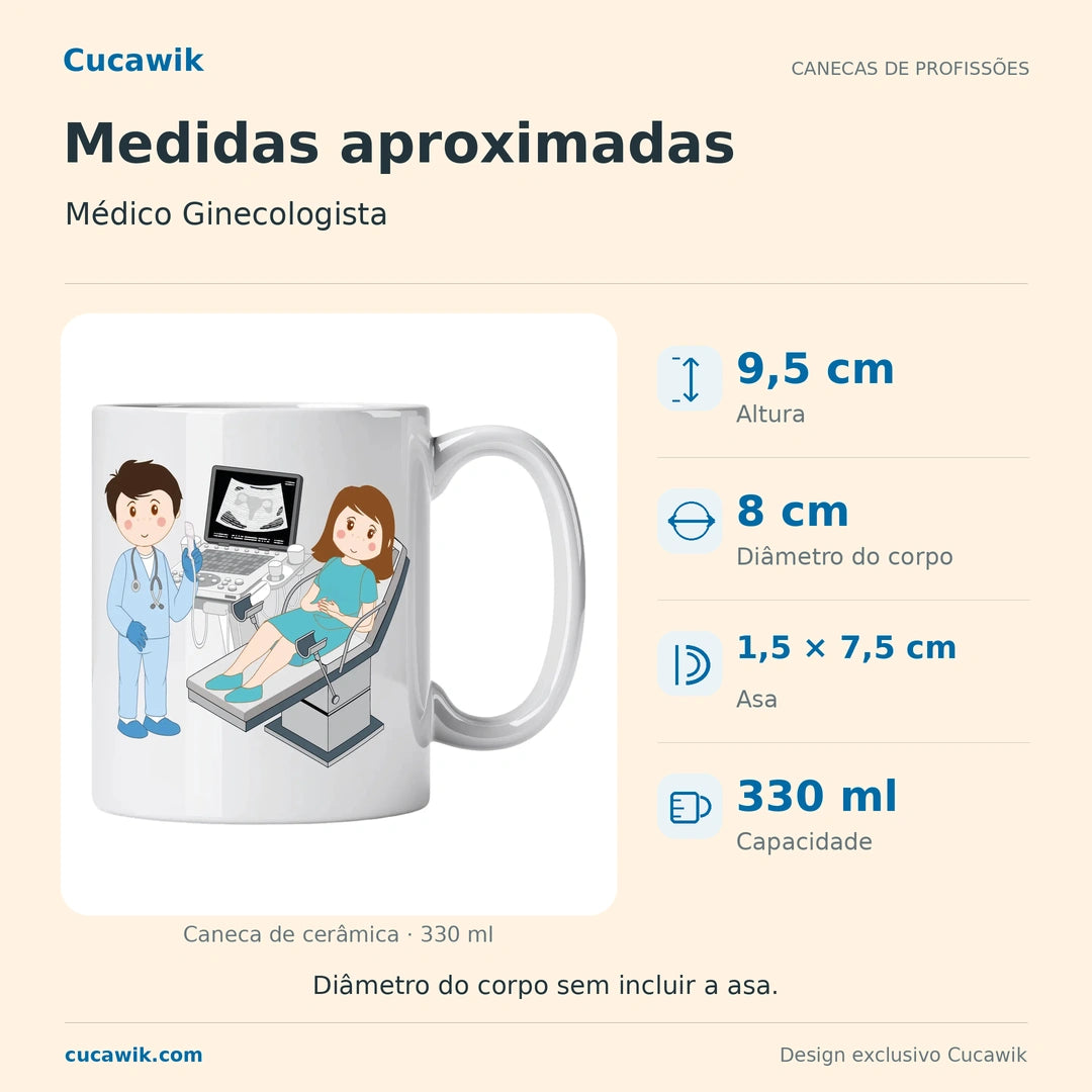 Caneca de Cerâmica Médico Ginecologista — Medidas aproximadas | Cucawik