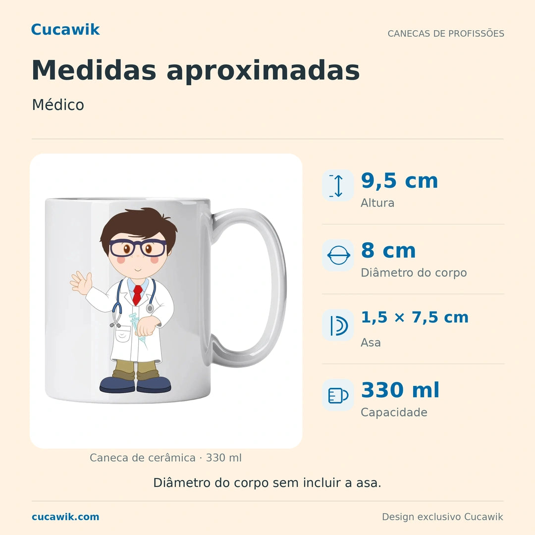 Caneca de Cerâmica Médico — Medidas aproximadas | Cucawik