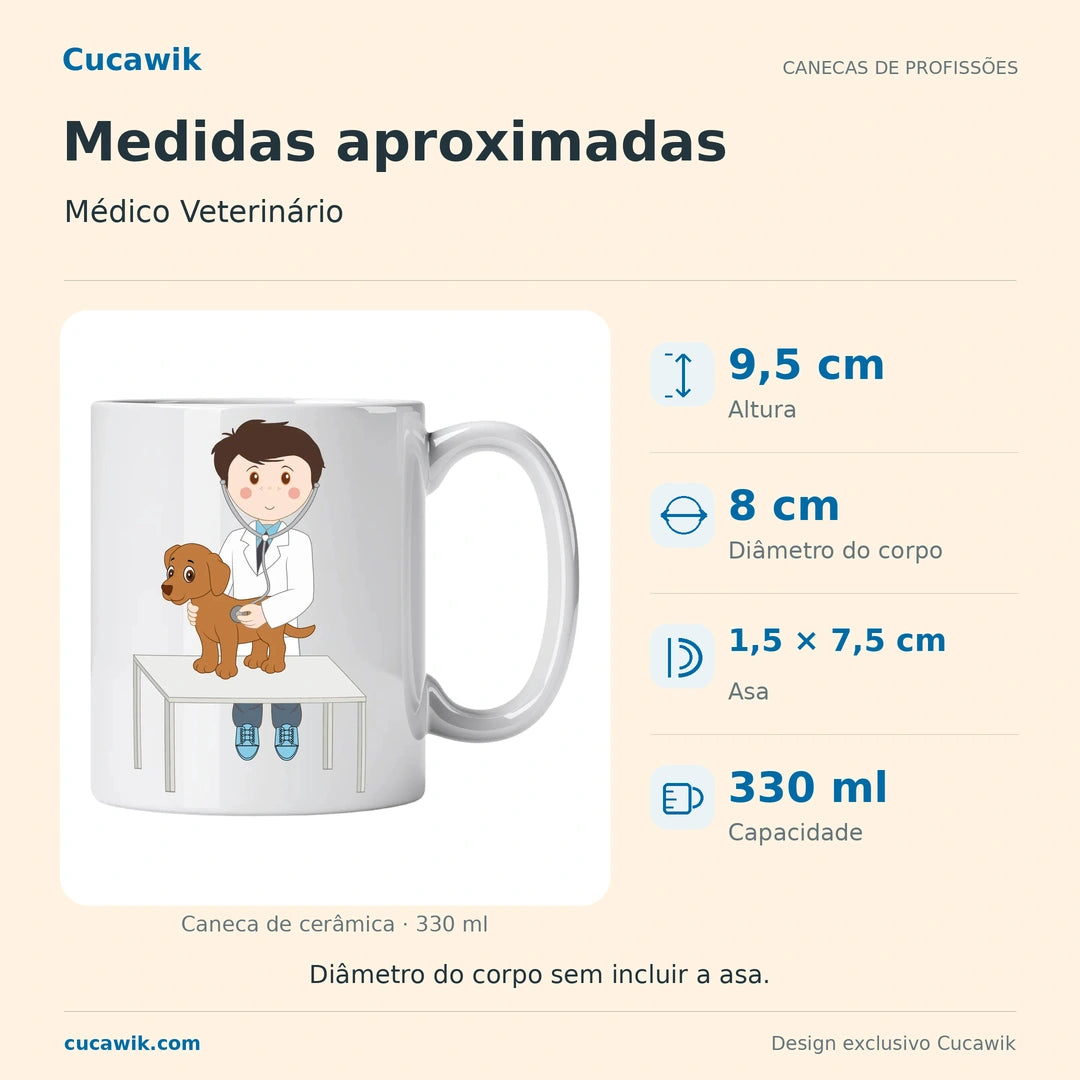 Caneca de Cerâmica Médico Veterinário — Medidas aproximadas | Cucawik