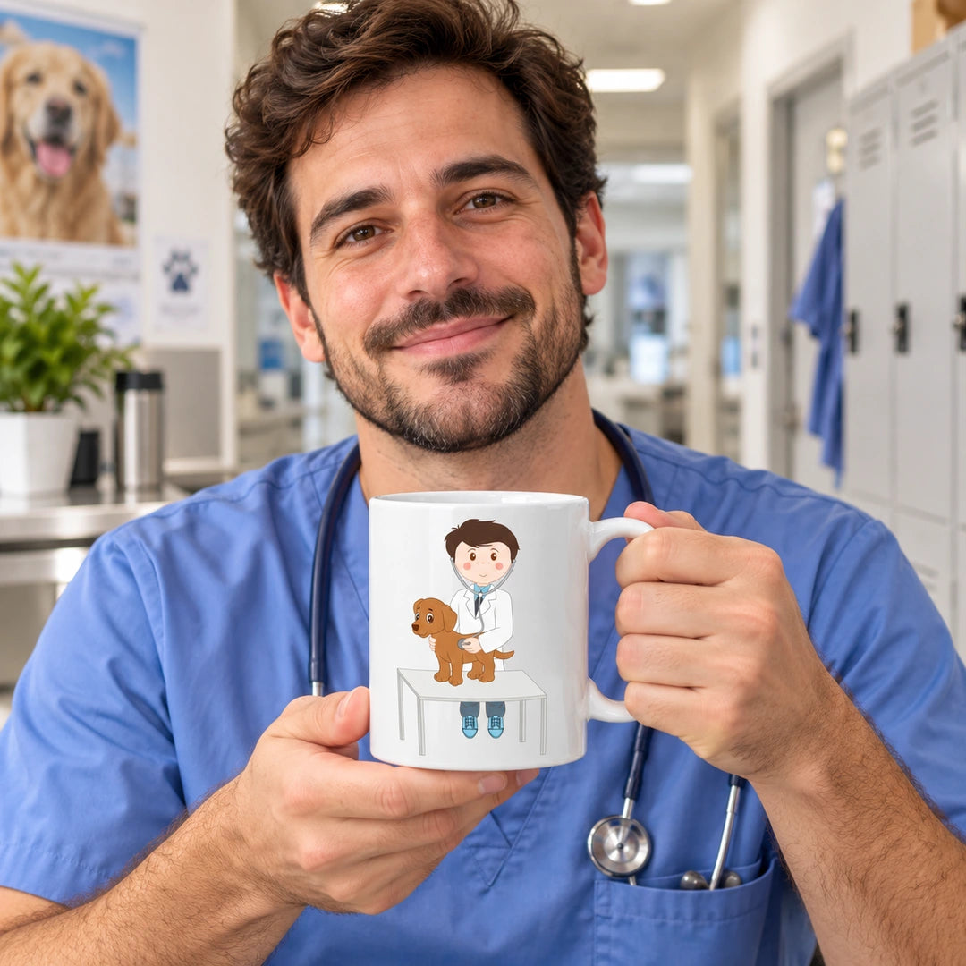 Caneca de Cerâmica Médico Veterinário em utilização | Cucawik