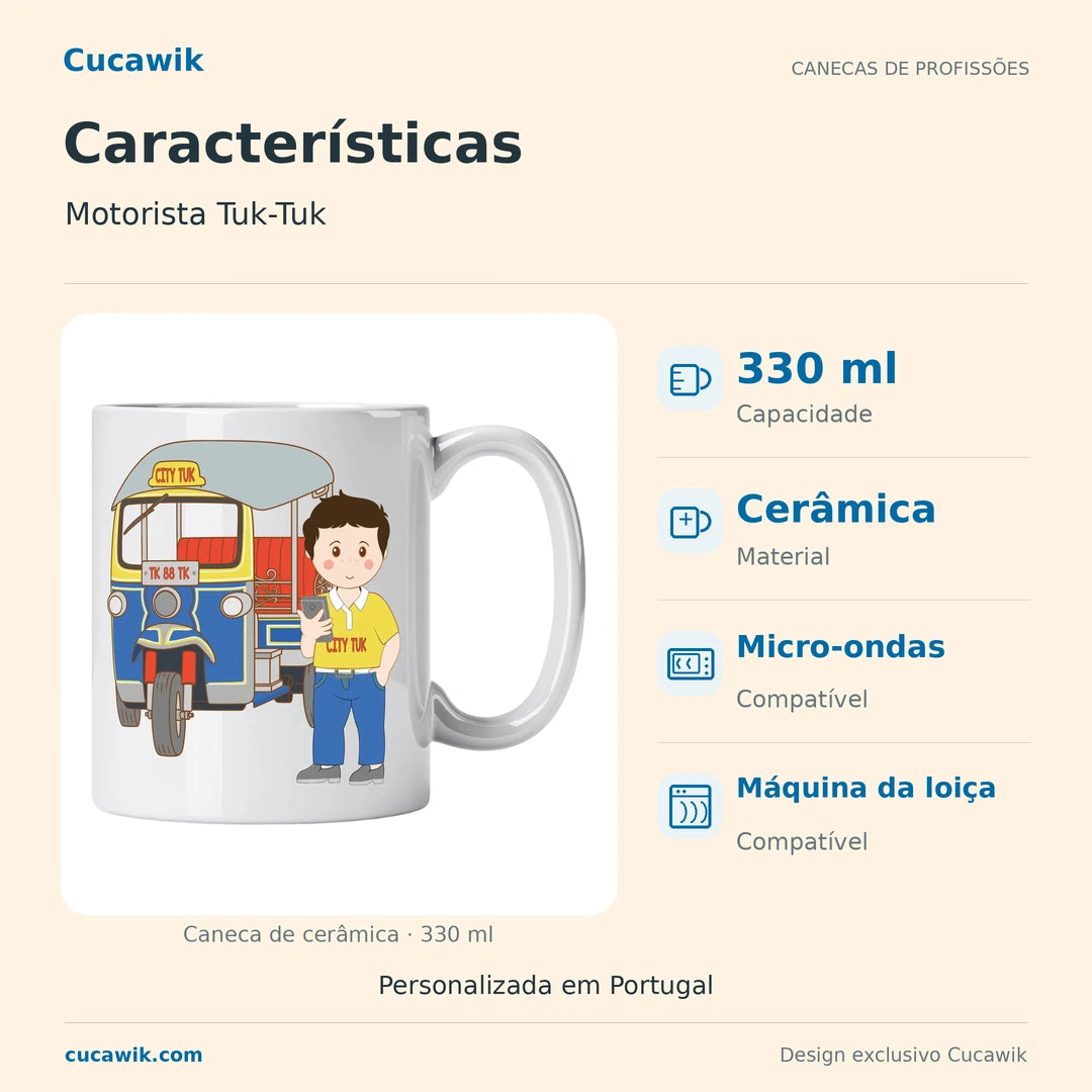 Caneca de Cerâmica Motorista Tuk-Tuk — Características | Cucawik