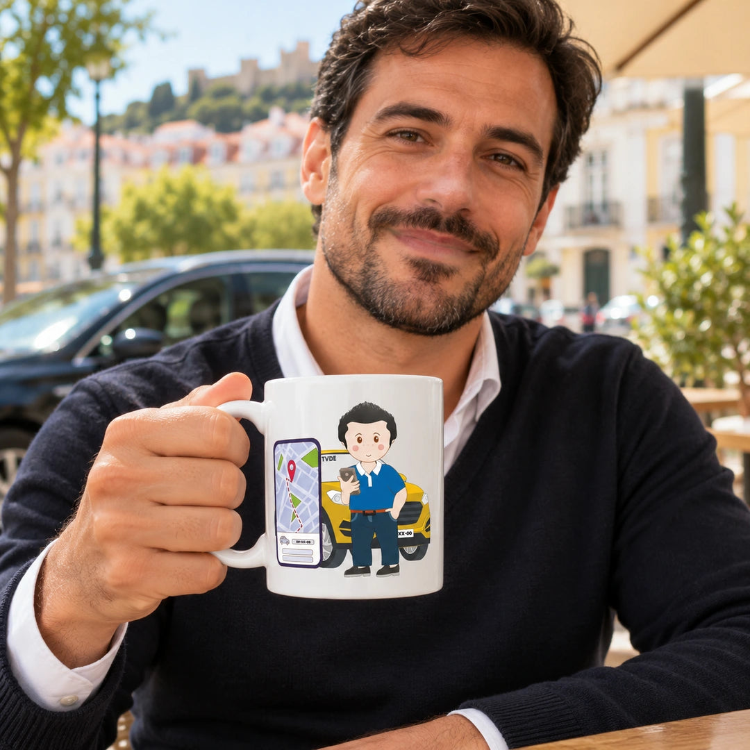 Caneca de Cerâmica Motorista TVDE em utilização | Cucawik