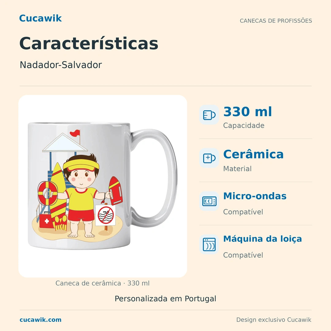 Caneca de Cerâmica Nadador-Salvador — Características | Cucawik