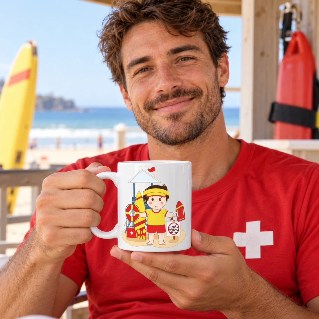 Caneca de Cerâmica Nadador-Salvador em utilização | Cucawik