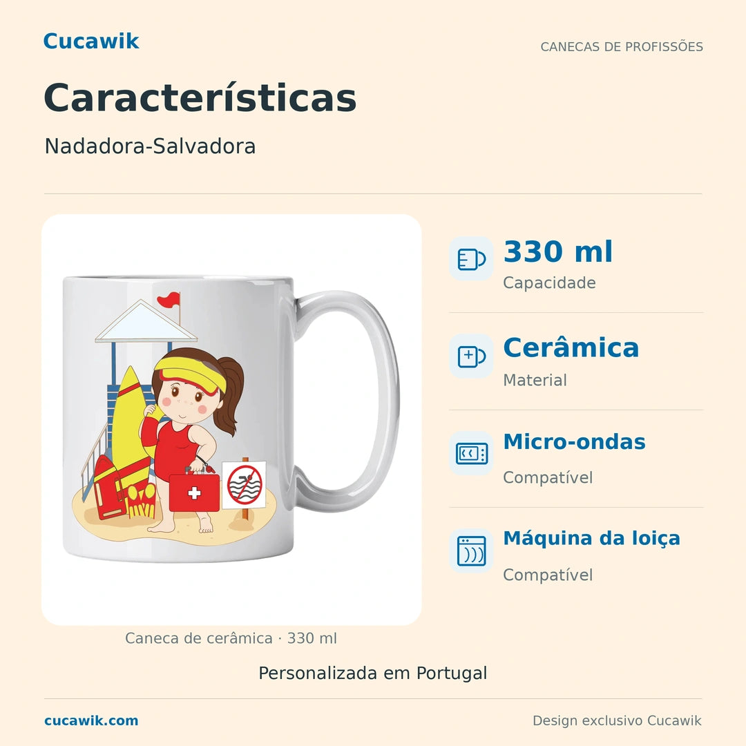 Caneca de Cerâmica Nadadora-Salvadora — Características | Cucawik
