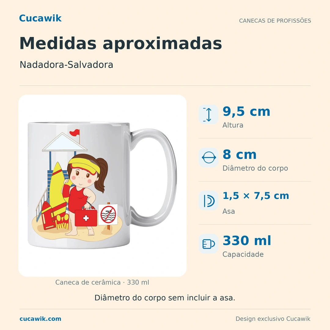 Caneca de Cerâmica Nadadora-Salvadora — Medidas aproximadas | Cucawik