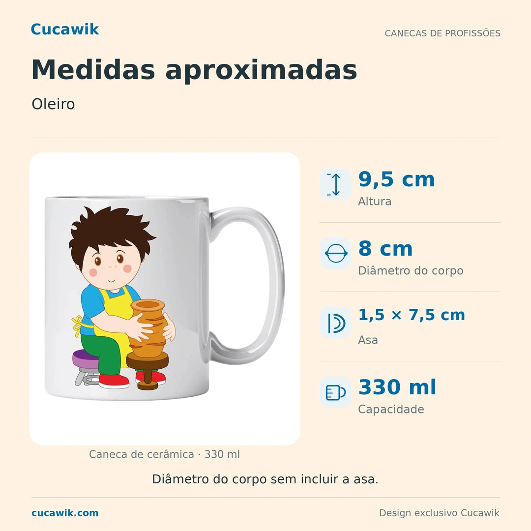 Caneca de Cerâmica Oleiro — Medidas aproximadas | Cucawik