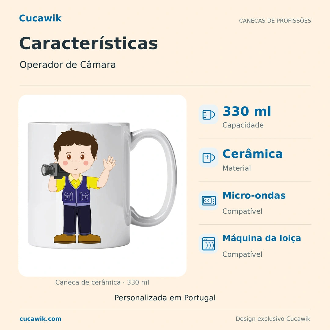 Caneca de Cerâmica Operador de Câmara — Características | Cucawik