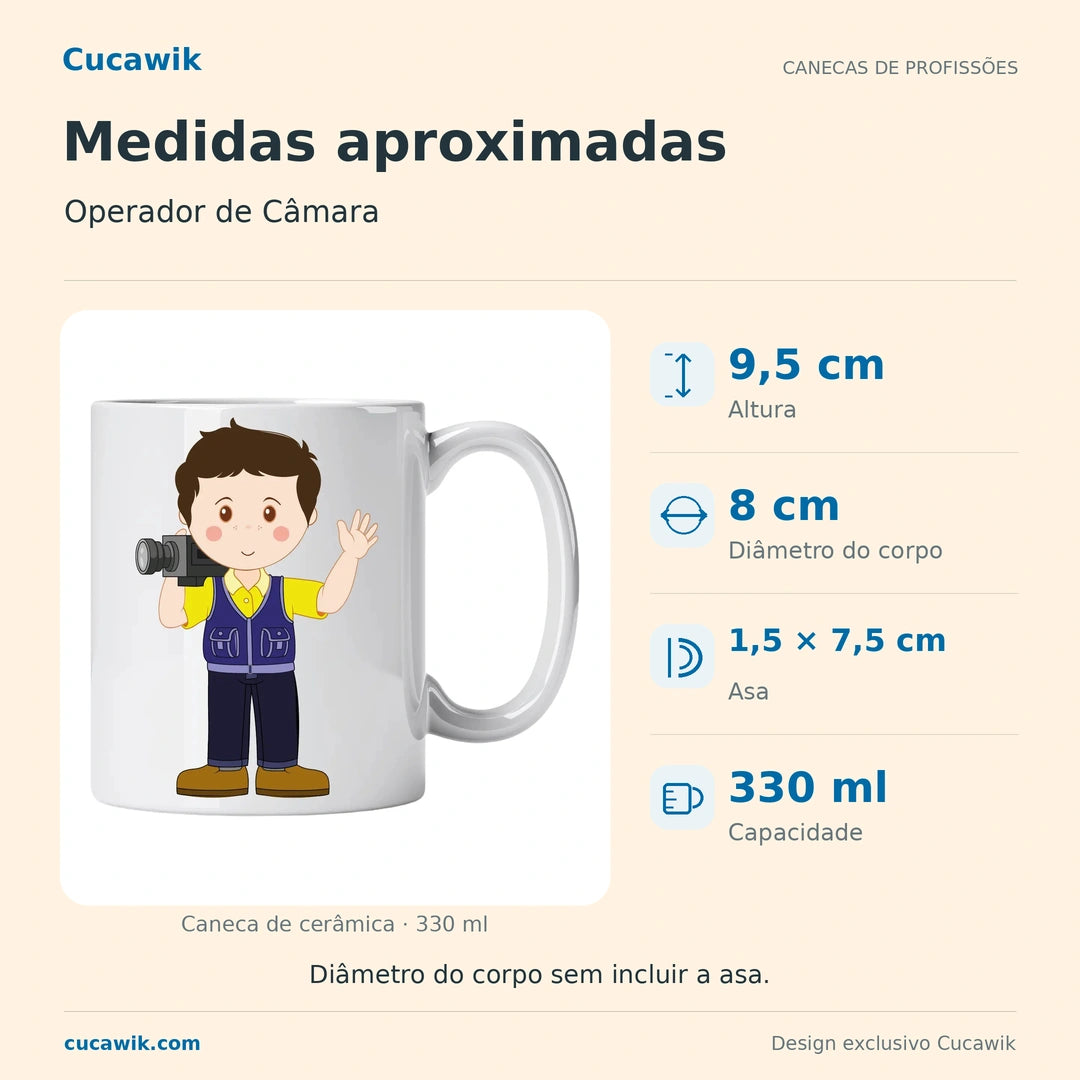 Caneca de Cerâmica Operador de Câmara — Medidas aproximadas | Cucawik