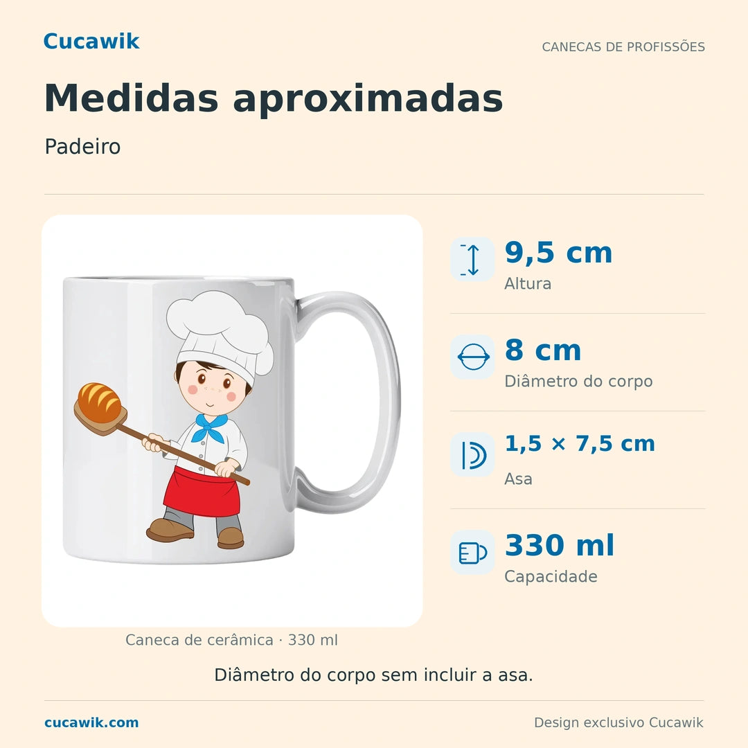 Caneca de Cerâmica Padeiro — Medidas aproximadas | Cucawik