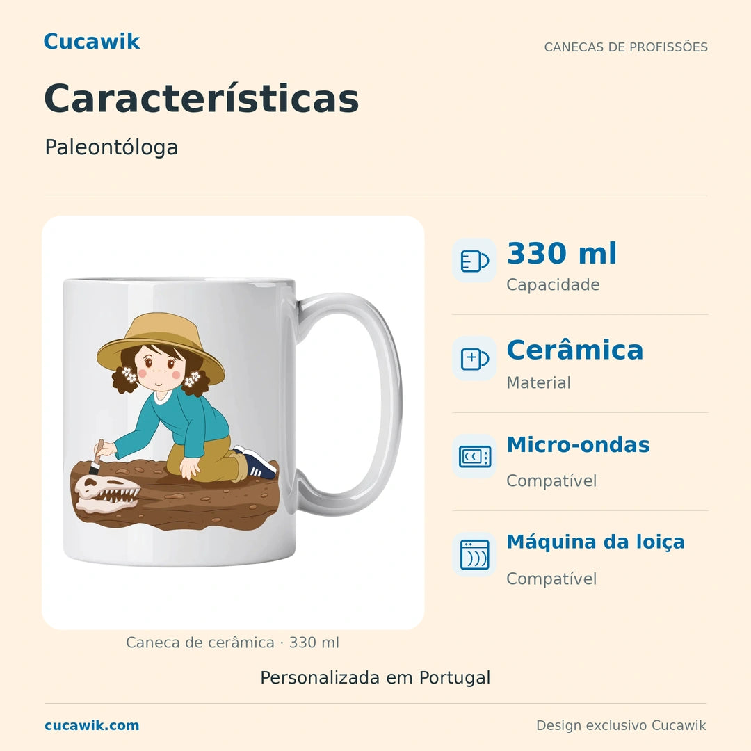 Caneca de Cerâmica Paleontóloga — Características | Cucawik