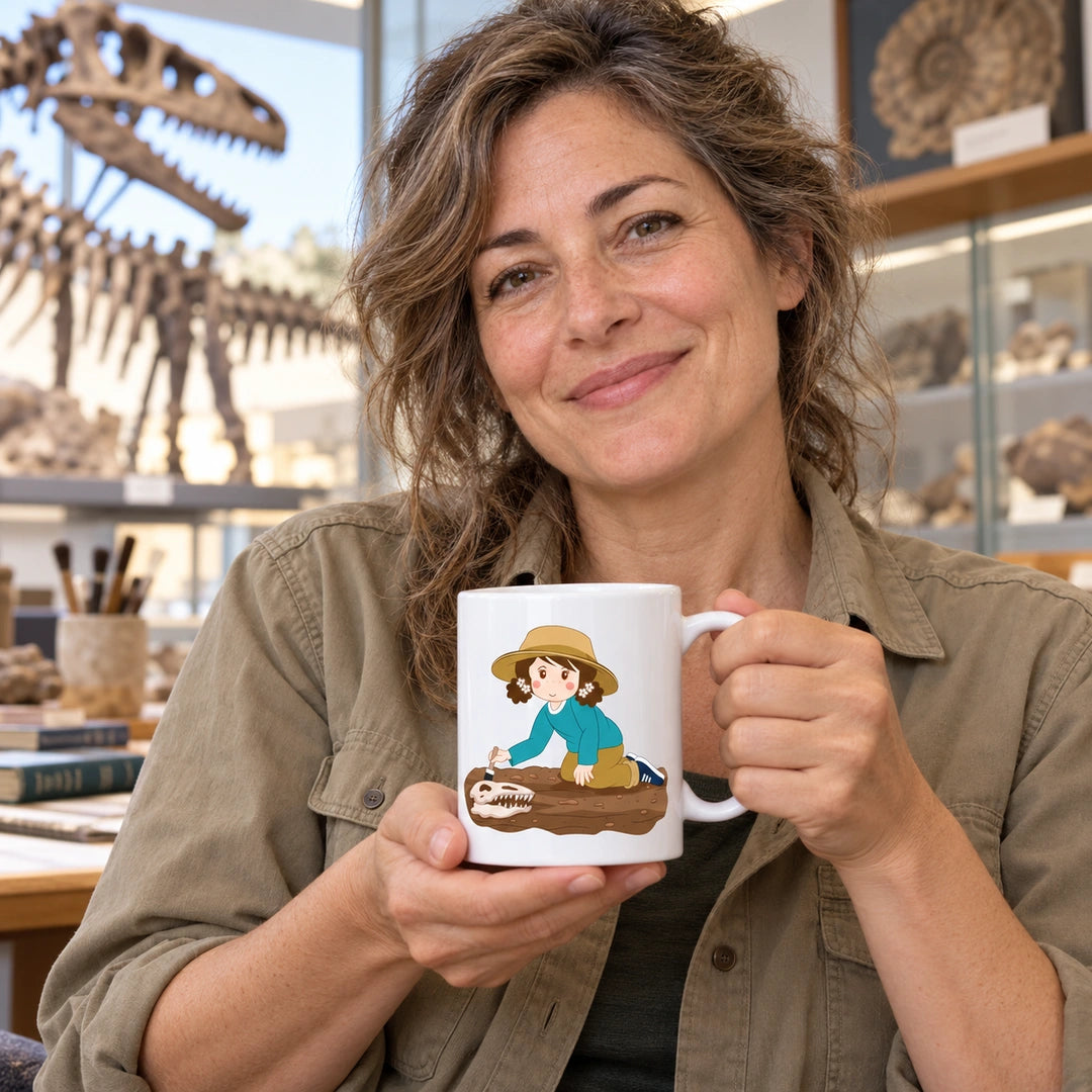 Caneca de Cerâmica Paleontóloga em utilização | Cucawik