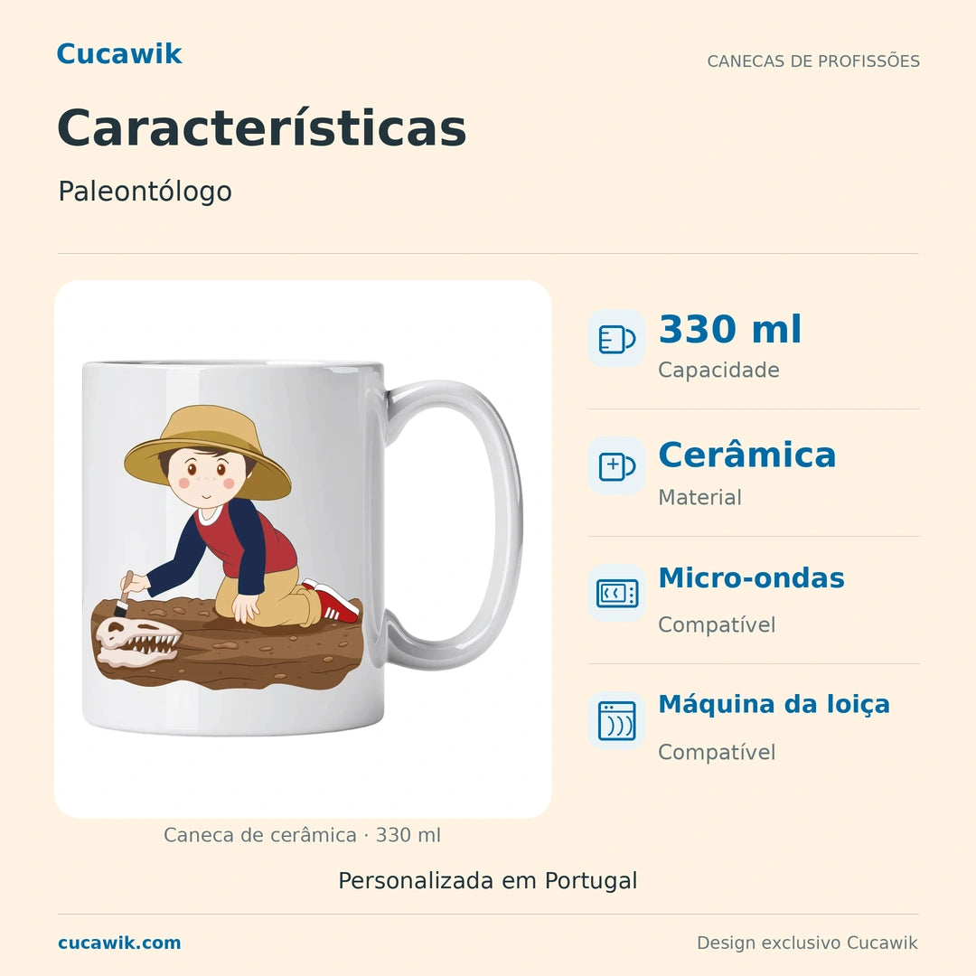Caneca de Cerâmica Paleontólogo — Características | Cucawik