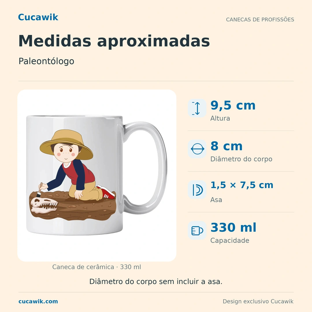 Caneca de Cerâmica Paleontólogo — Medidas aproximadas | Cucawik