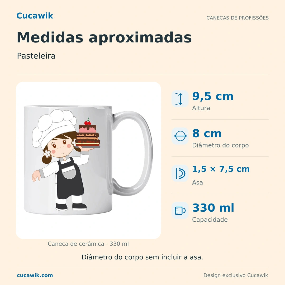 Caneca de Cerâmica Pasteleira — Medidas aproximadas | Cucawik
