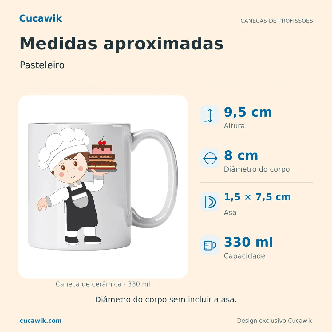 Caneca de Cerâmica Pasteleiro — Medidas aproximadas | Cucawik