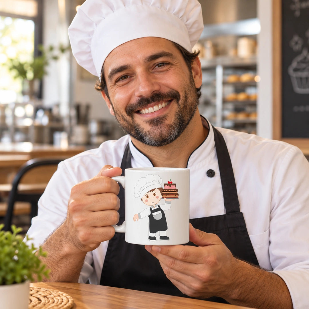 Caneca de Cerâmica Pasteleiro em utilização | Cucawik